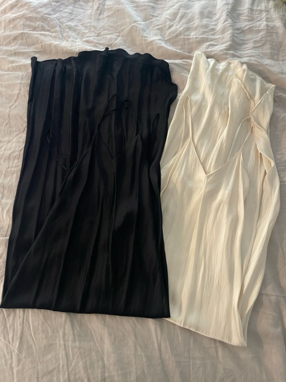One Black silk and one white silk Maxi Slip Dresses with Spaghetti Straps